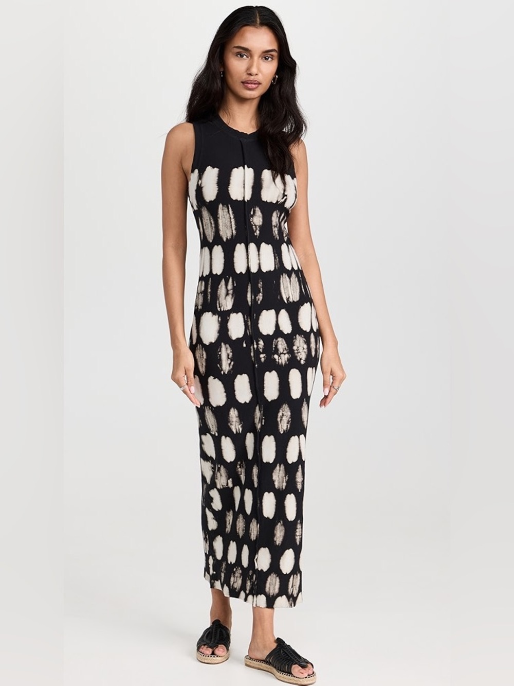 Raquel Allegra Black and White Tie-Dye Sleeveless Maxi Dress